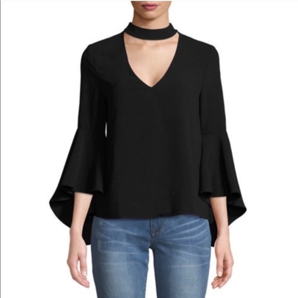 WAYF Ryan Chocker Bell Sleeve Black Top - Picture 6 of 7